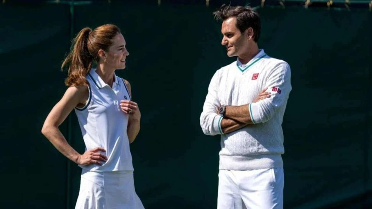 Galler Prensesi Kate Middleton ve Roger Federer, Wimbledon'da Kısa Bir Tenis Maçı Yaptı