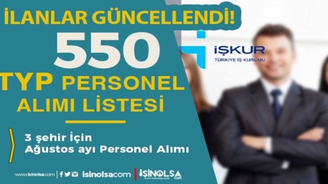 Ağustos Ayı İçin İŞKUR TYP Personel Alımı İlanları Yayımlandı