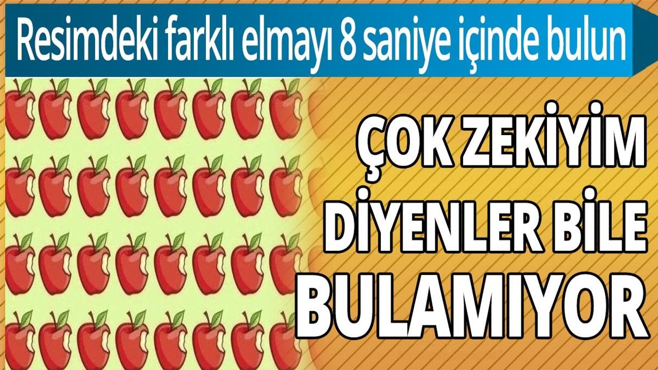 Çok zekiyim diyenler bile bulamıyor! 8 saniyede farklı elmayı bulun