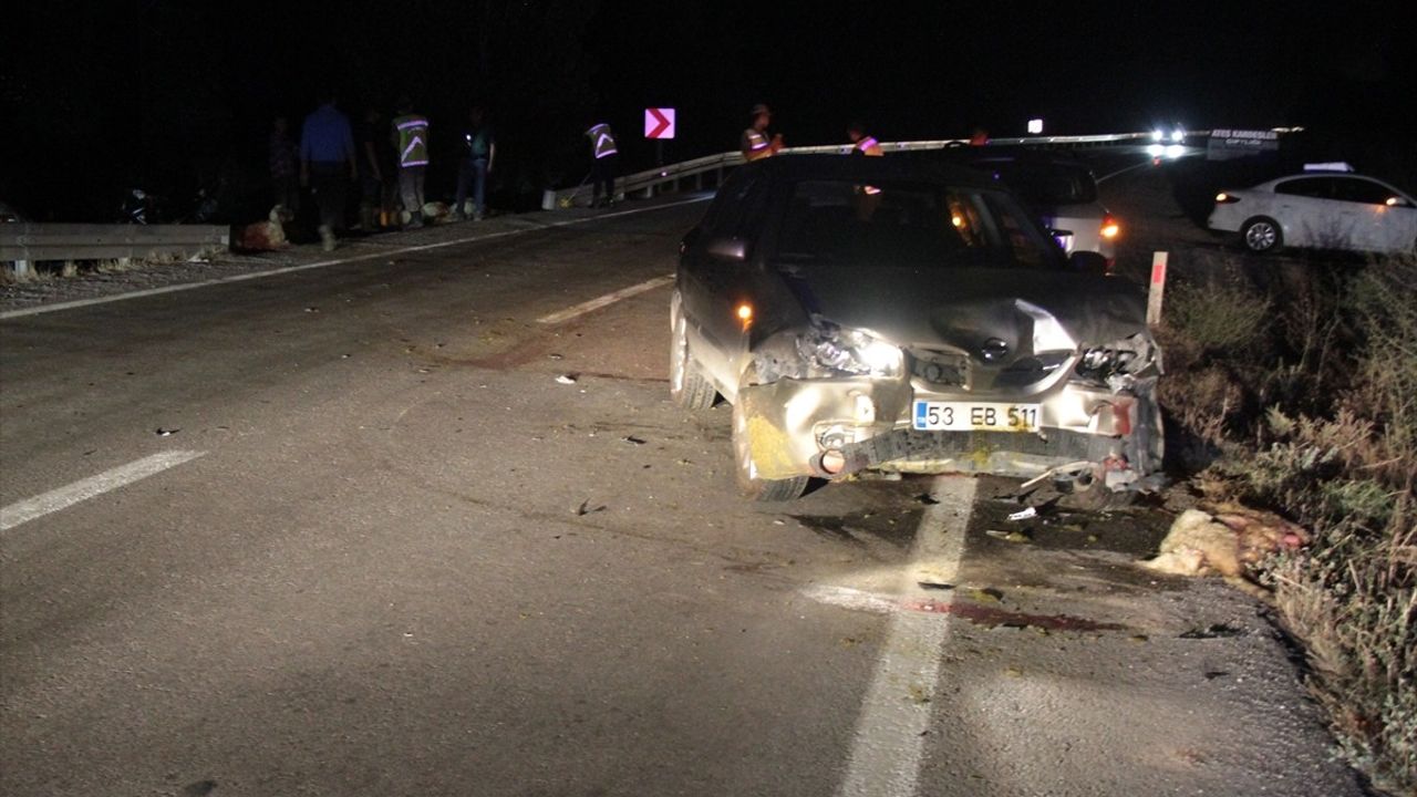 Erzincan'da Koyun Sürüsüne Çarpan Otomobil Kazası