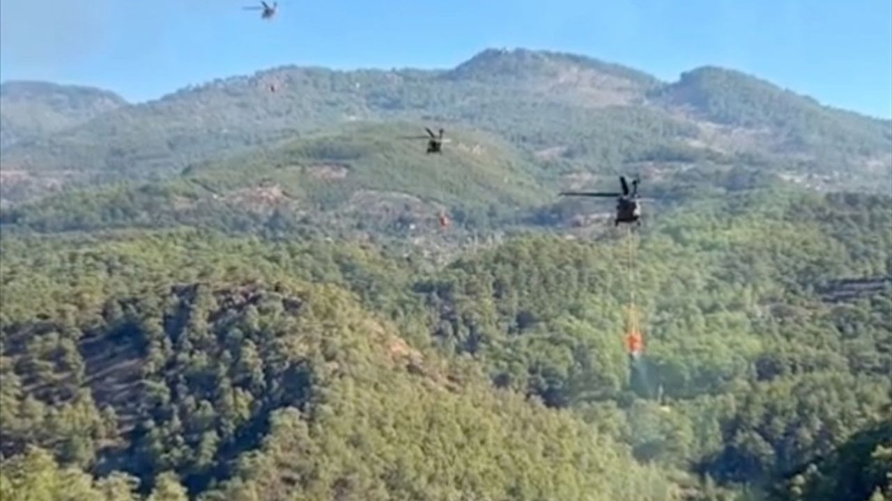 Dalaman'daki Orman Yangınında TSK Helikopterleri Görevde