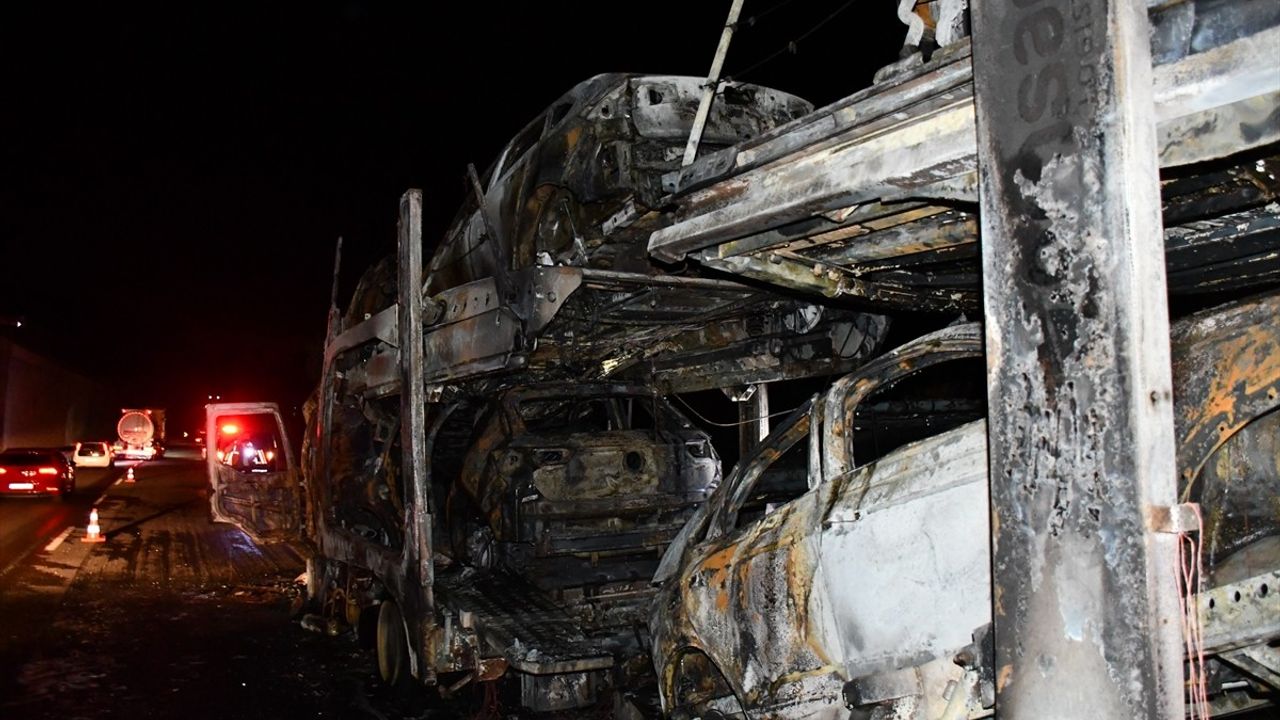 Bilecik'te Yangın Faciası: Otomobil Yüklü Tır Kül Oldu