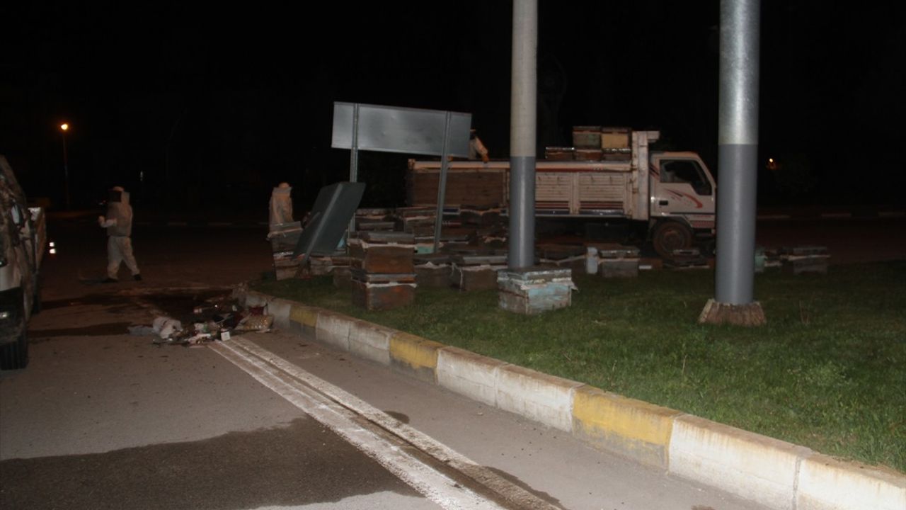 Konya'da Arı Kovanı Yüklü Kamyonet Devrildi