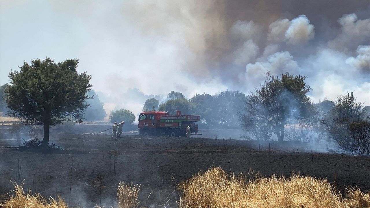 Çanakkale'de Tarım Arazisinde Yangın Kontrol Altına Alınmaya Çalışılıyor