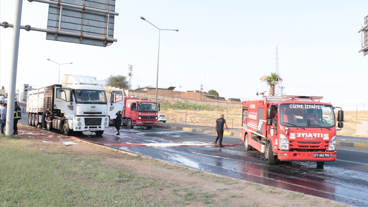 Cizre'de Seyir Halindeki Tırda Yangın Çıktı