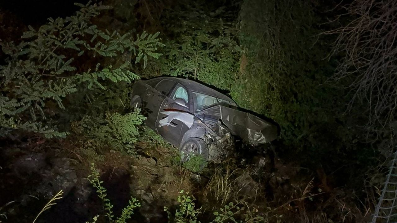 Sarıyer'de İki Araç Çarpıştı, Ormanlık Alana Düştü