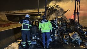 Adana'daki Trafik Kazası: Cip Alev Aldı, İki Yaralı