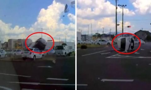 Japonya'da Sürücü Kursu Bahçesinde Rüzgarın Etkisiyle Araçlar Çarpıştı