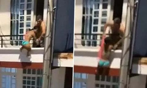 Sosyal Medyada Gündem Yaratan Olay: Öfkeli Karısının Sevgilisini Balkondan İndirmeye Çalışması