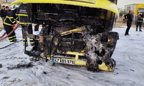 Mardin'de Park Halindeki İki Tır Alev Alev Yandı