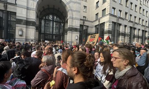 Brüksel'de Küresel Sumud Filosu'na Yapılan Saldırıya Protesto