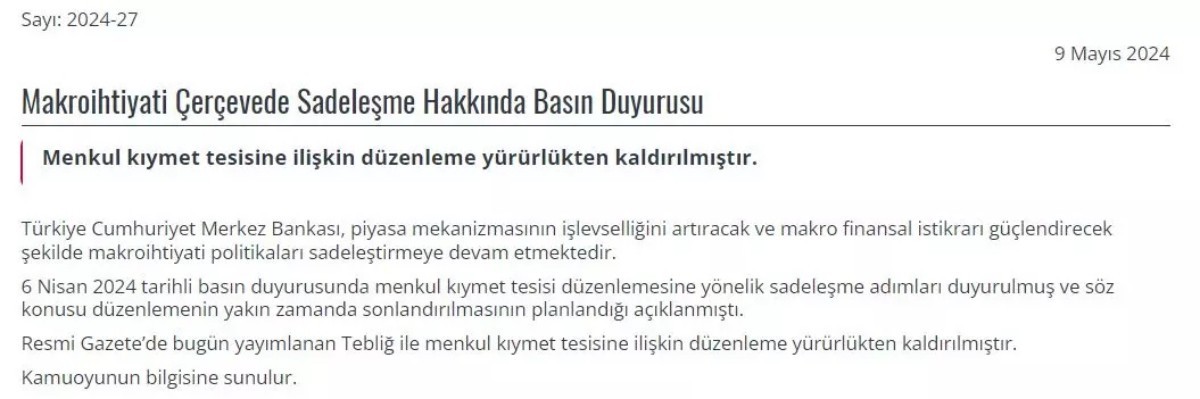 Merkez Bankası menkul kıymet tesisine ilişkin düzenlemeyi kaldırdı