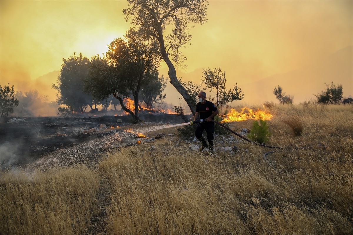 Antalya'nın Serik ilçesinde ormanlık alanda çıkan yangına havadan ve karadan müdahale...