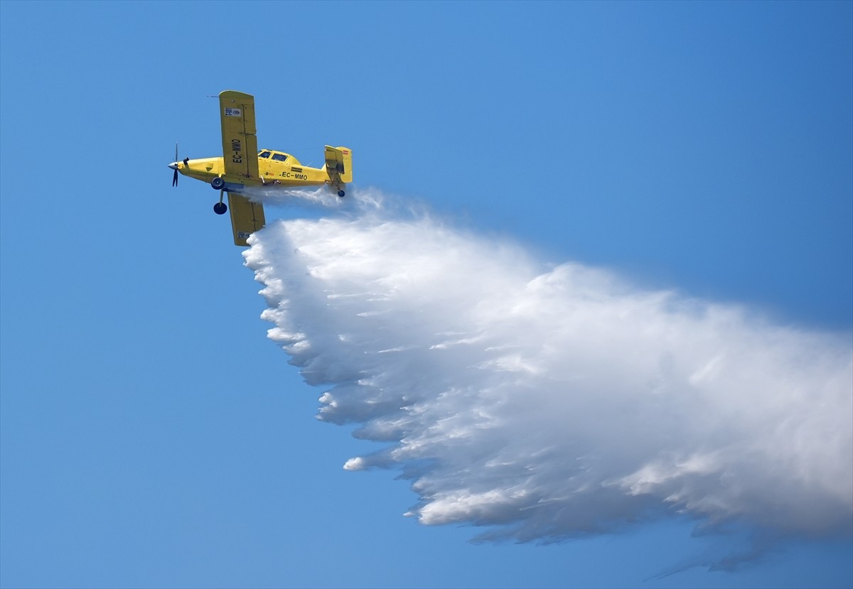 İzmir'in Urla ilçesinde çıkan orman yangınına havadan ve karadan müdahale ediliyor. 