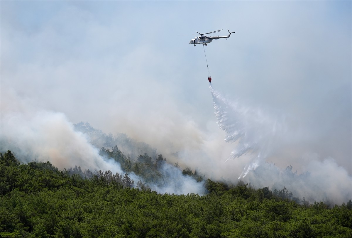İzmir'in Urla ilçesinde çıkan orman yangınına havadan ve karadan müdahale ediliyor. 