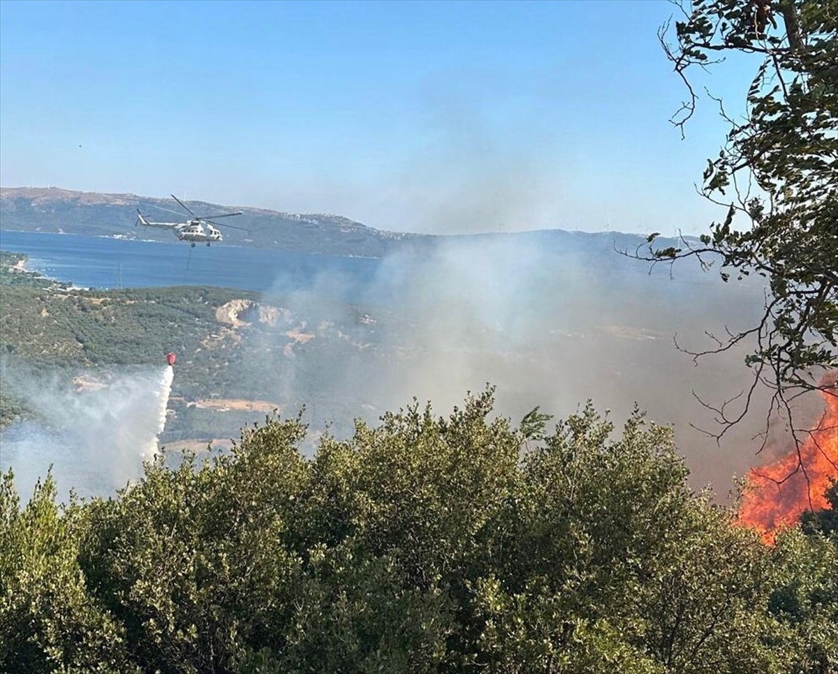 Balıkesir'in Erdek ilçesinde çıkan orman yangınını kontrol altına almak için havadan ve karadan...
