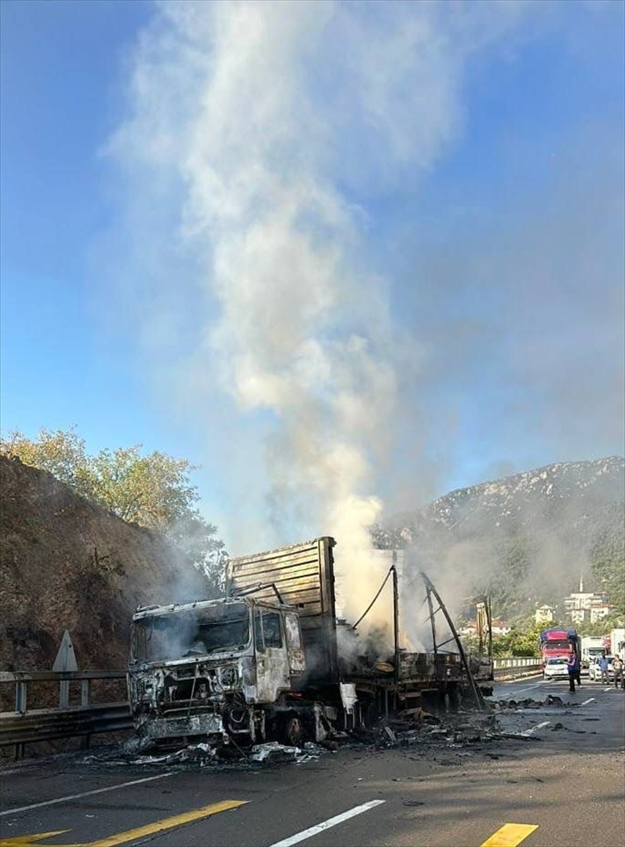 Bilecik'te seyir halindeki tırda çıkan yangın, itfaiye ekiplerince söndürüldü.