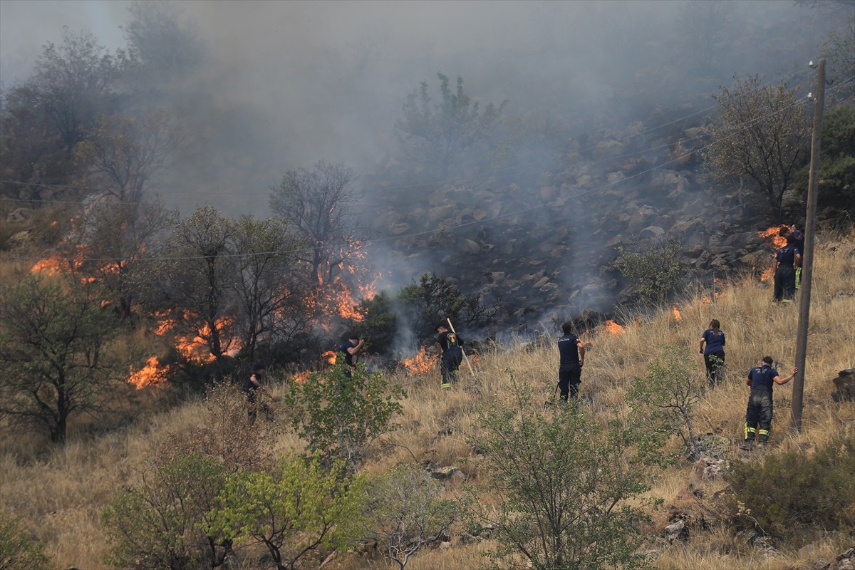 Kayseri'nin merkez Melikgazi ilçesinde Hasan Dağı eteklerinde bulunan otluk alanda çıkan yangına...