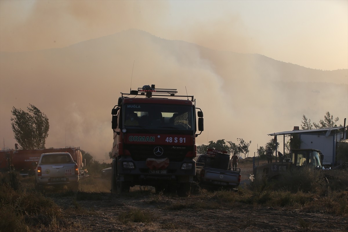 Muğla'nın Milas ilçesinde çıkan orman yangınına havadan ve karadan müdahale ediliyor.  