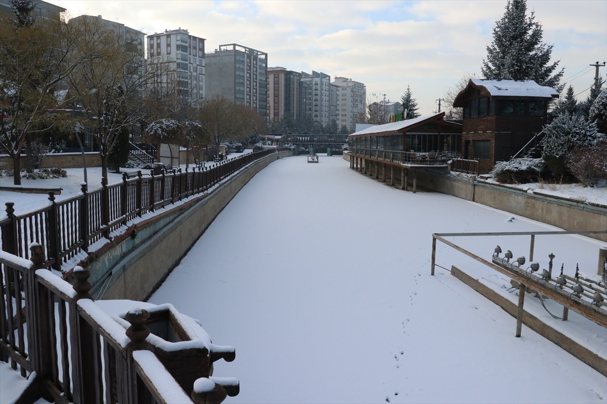 Sivas'ta etkili olan kar yağışının ardından park ve bahçeler beyaza büründü.