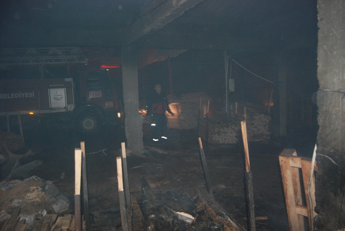 Çanakkale'nin Bayramiç ilçesinde palet atölyesinde çıkan yangın itfaiye ekiplerinin müdahalesi...