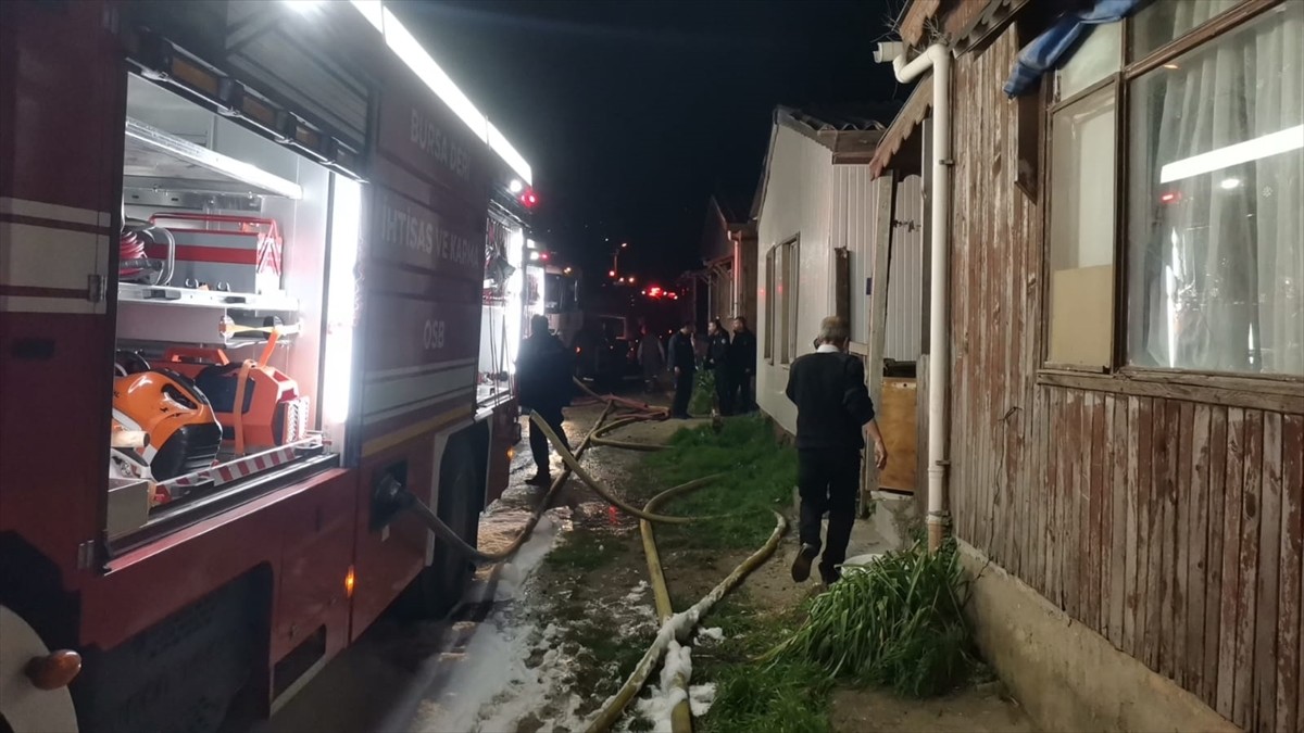 Bursa'nın Mudanya ilçesinde çıkan yangında 18 ahşap baraka zarar gördü.