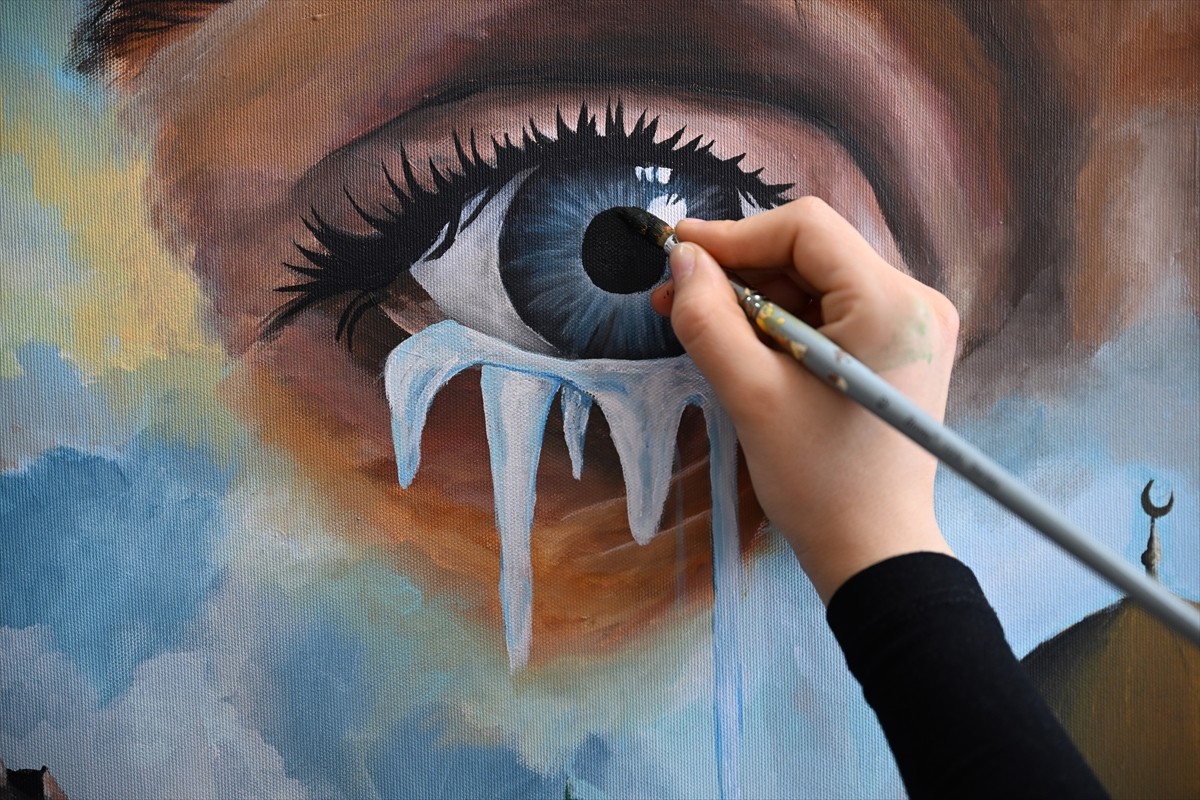 Gaziantep Ticaret Odası Güzel Sanatlar Lisesi öğrencileri Gazze'de yaşanan dramı resmetti.