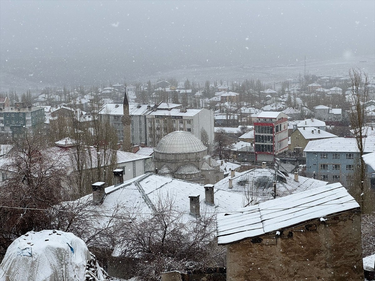 Van'ın Başkale ilçesinde etkili olan kar nedeniyle ilçe merkezi beyaza büründü.