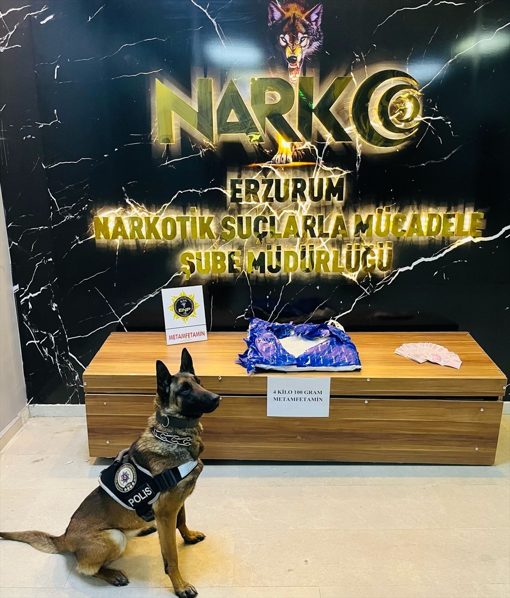 Erzurum'da polis ekipleri ve narkotik madde arama köpeği Hera desteğiyle yapılan çalışmalarda 9...