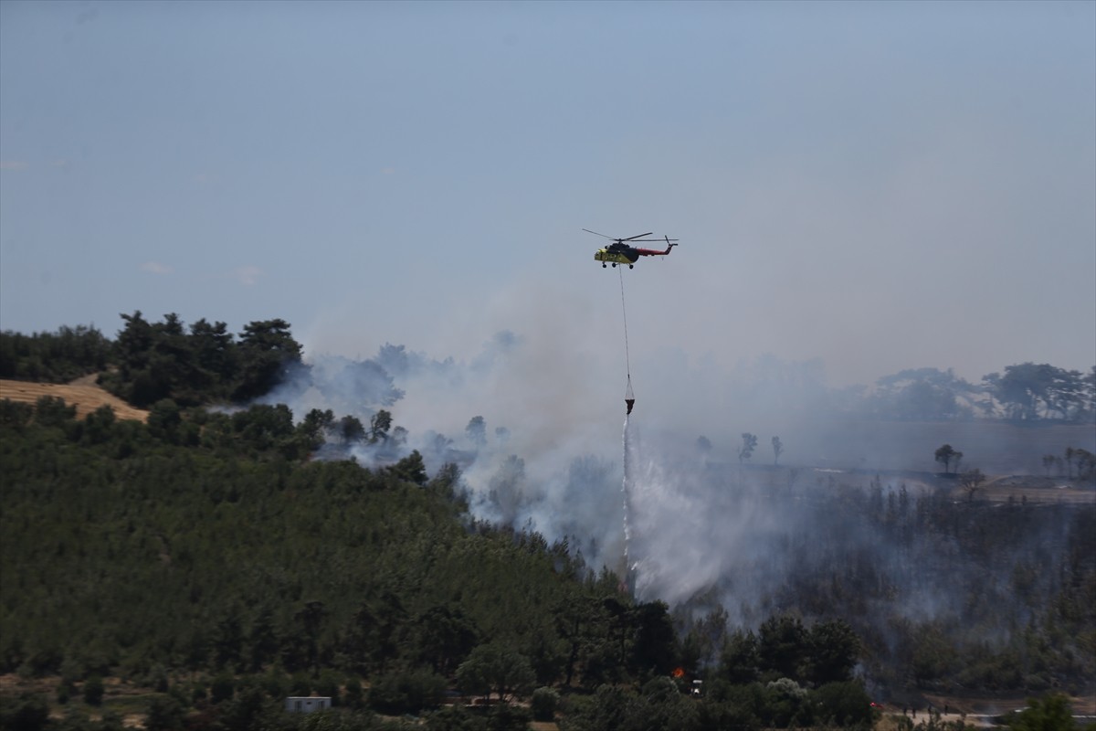 Çanakkale'de tarım arazisinde çıkan ve ormanlık alana yayılan yangına havadan ve karadan müdahale...