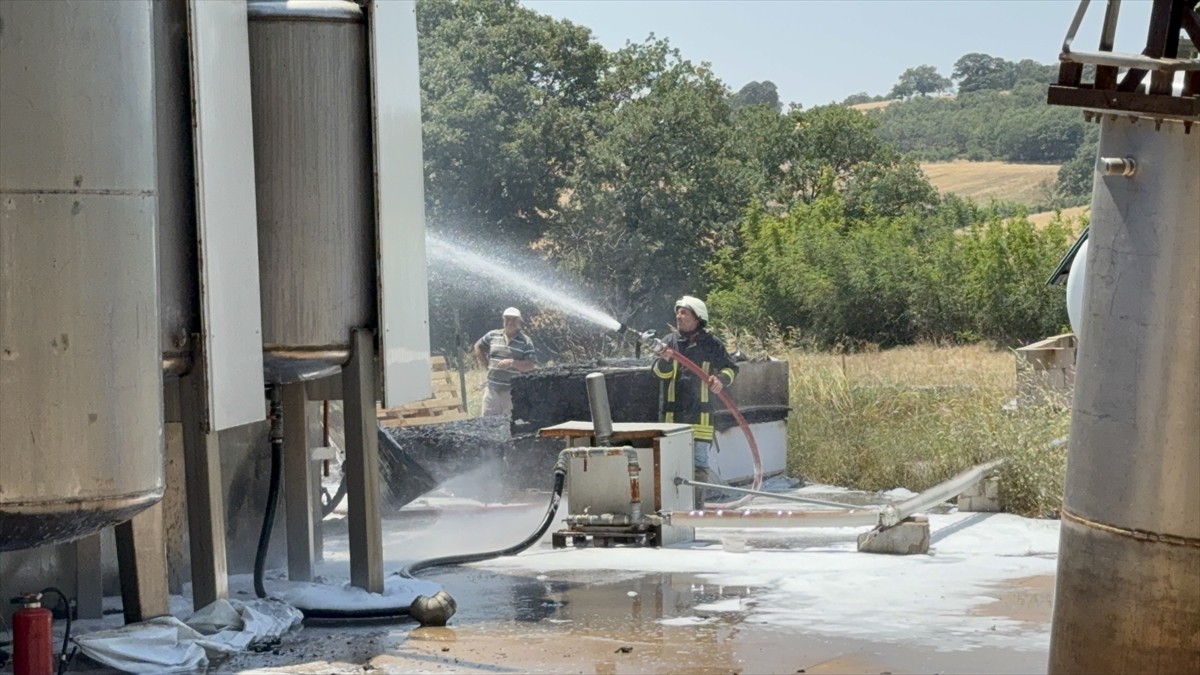 Çanakkale'nin Çan ilçesinde bir fabrikada meydana gelen patlama sonrası çıkan yangında 1 kişi...