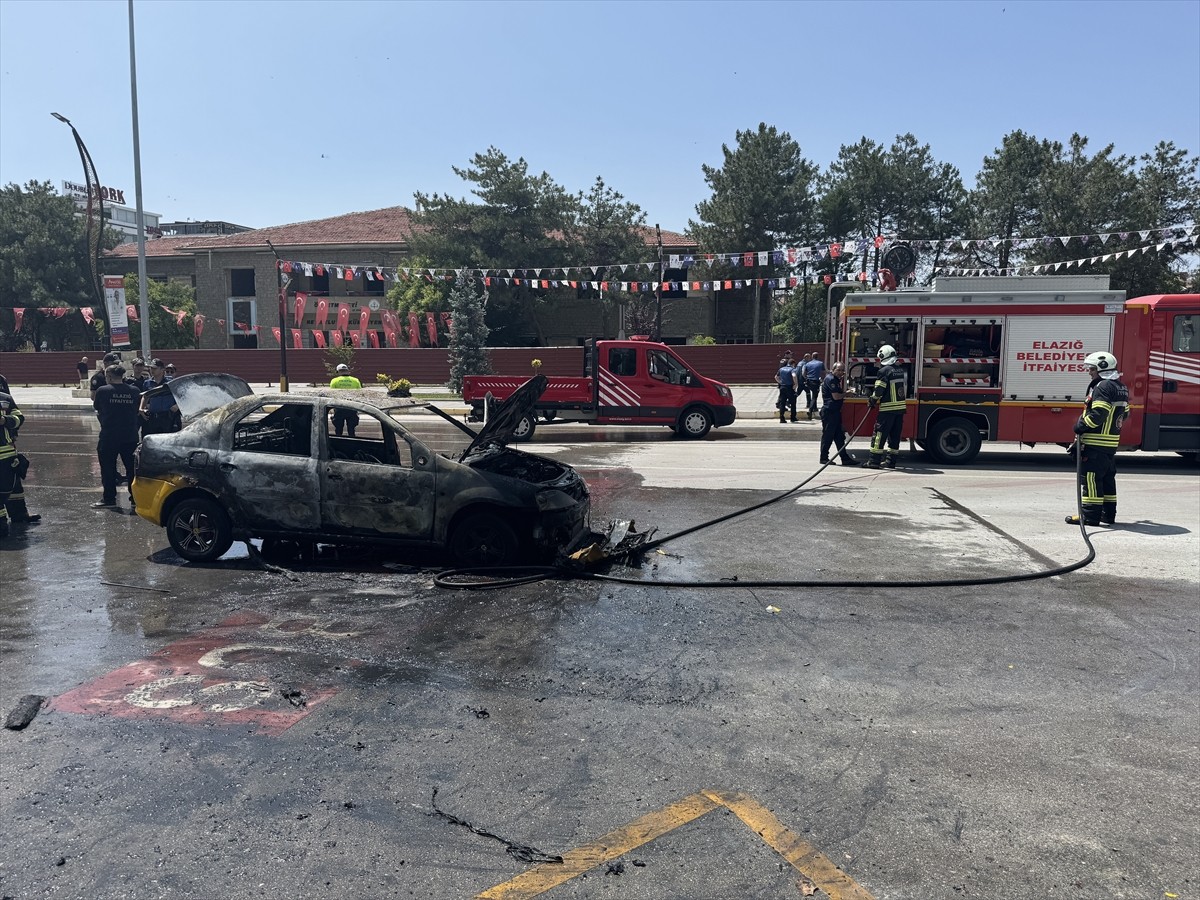 Elazığ'da durakta bekleyen taksinin alev alması sonucu sürücü yaralandı.