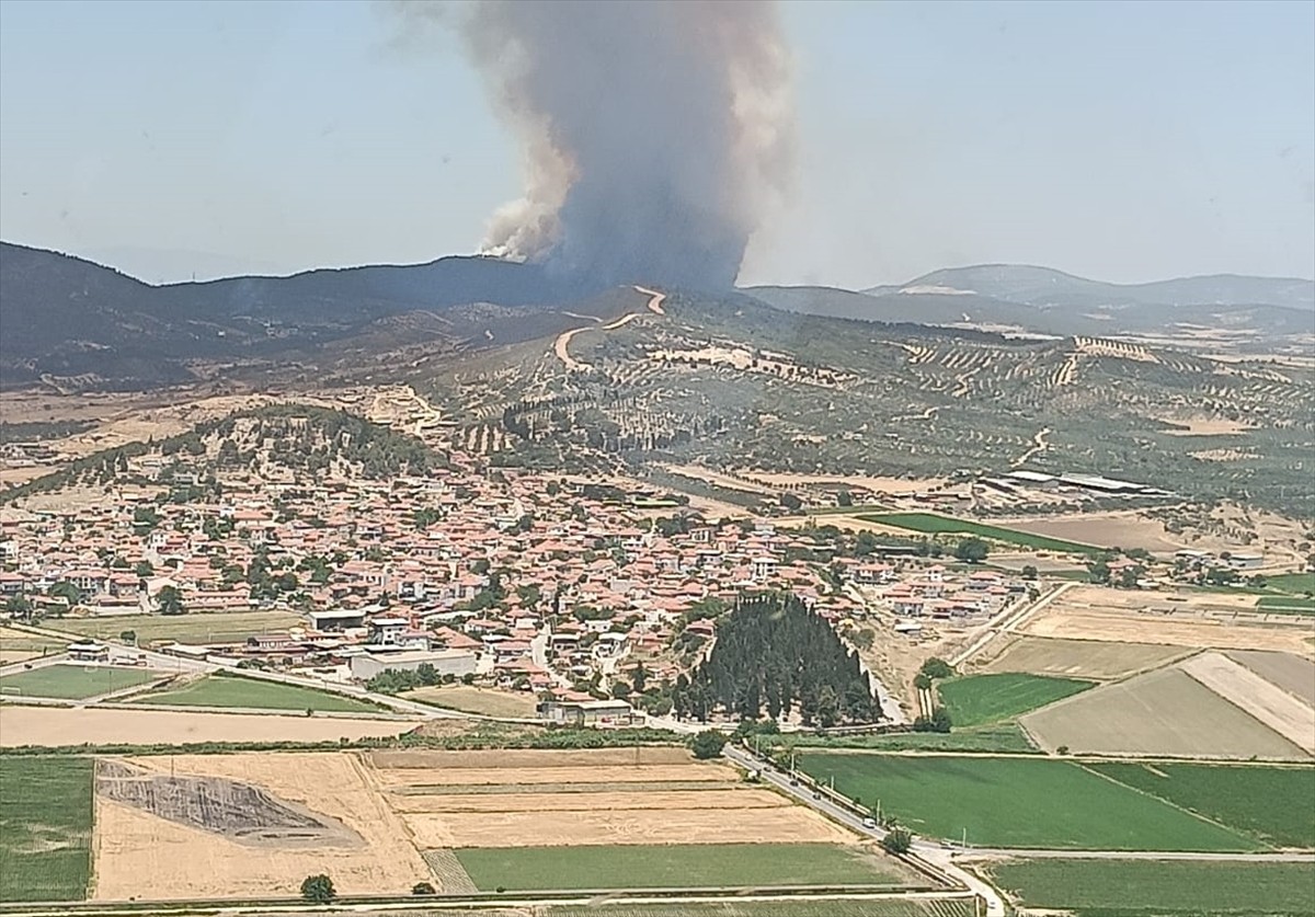 İzmir'in Foça ilçesinde çıkan orman yangınına havadan ve karadan müdahale ediliyor.