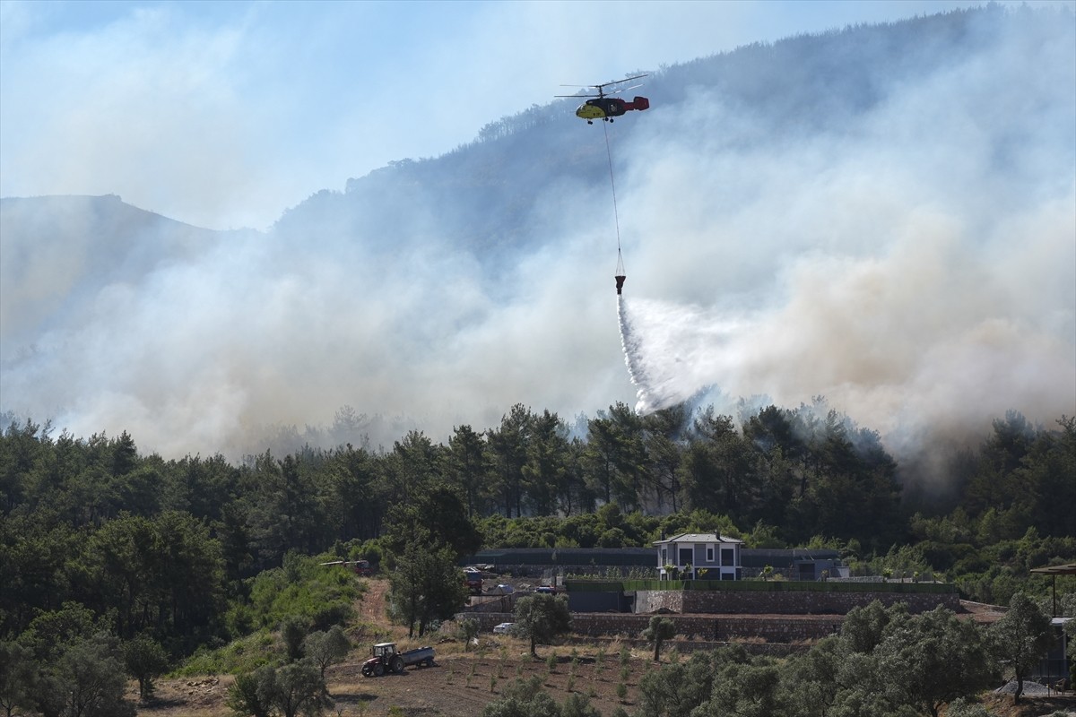 İzmir'in Menderes ilçelerinde çıkan orman yangınlarına havadan ve karadan müdahale devam...