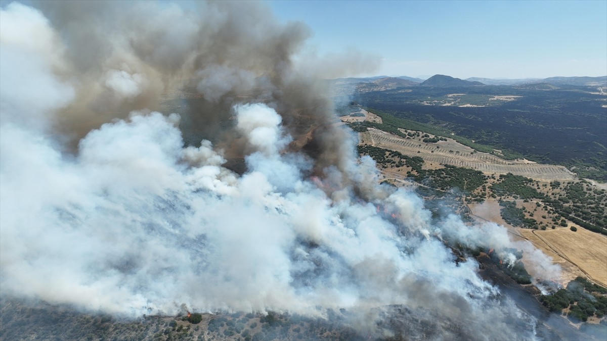 Manisa'nın Kula ilçesinde çıkan orman yangınına ekipler havadan ve karadan müdahale ediyor.