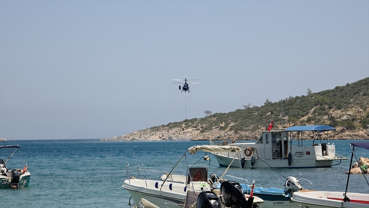 Mersin'in Silifke ilçesinde ağaçlık alanda çıkan yangın, ekiplerin havadan ve karadan...