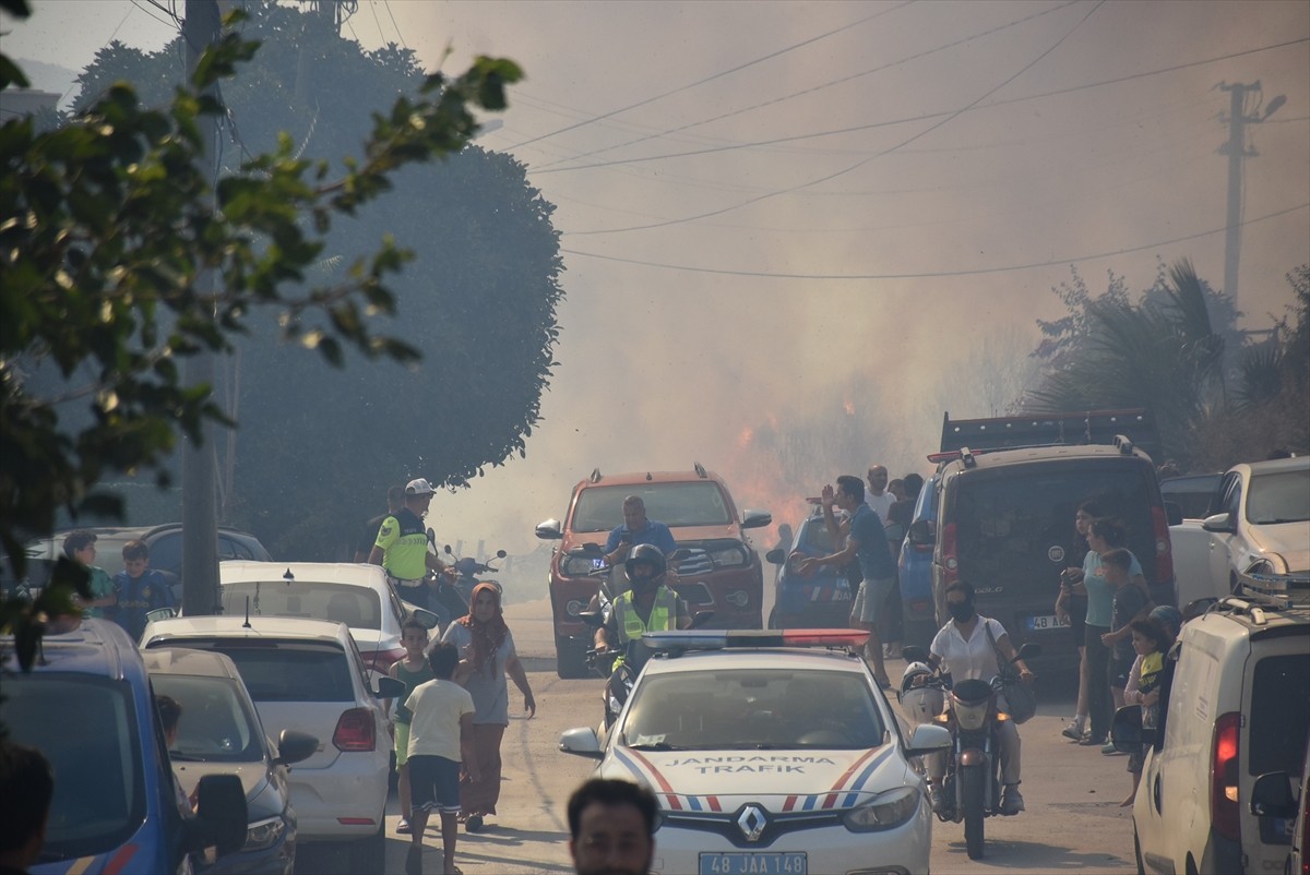 Muğla'nın Bodrum ilçesinde makilik alanda çıkan ve tarım bölgesine yayılan yangın, havadan ve...