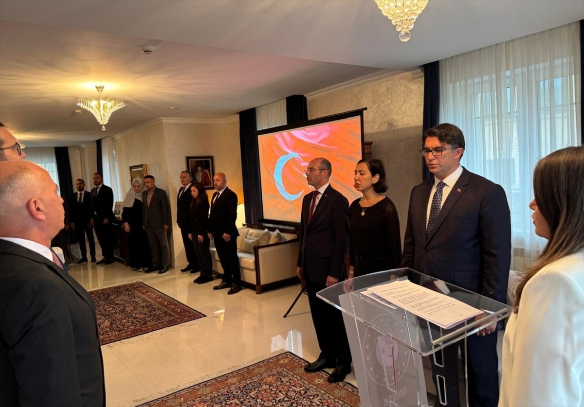 Belarus'un başkenti Minsk'te 15 Temmuz Demokrasi ve Milli Birlik Günü dolayısıyla anma töreni...