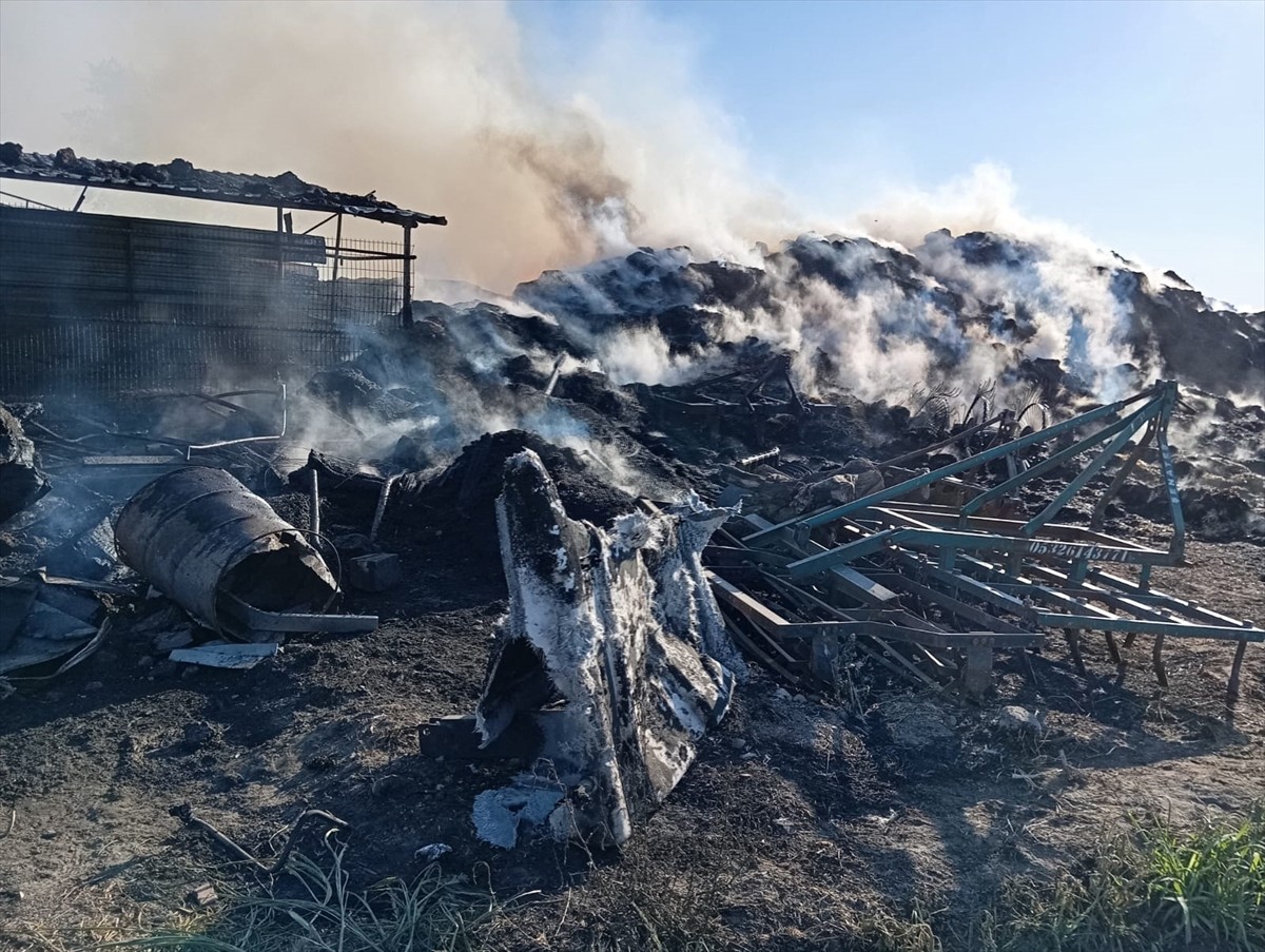 Bursa'nın Mustafakemalpaşa ilçesinde faaliyet gösteren et üretim çiftliğinde çıkan yangın, itfaiye...