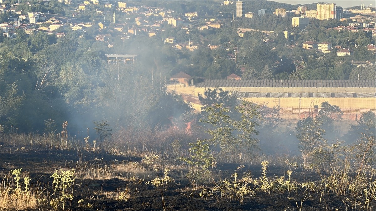 Düzce'de Konuralp bölgesi Tepecik Mahallesi kırsalında otluk alanda çıkan örtü yangını itfaiye...