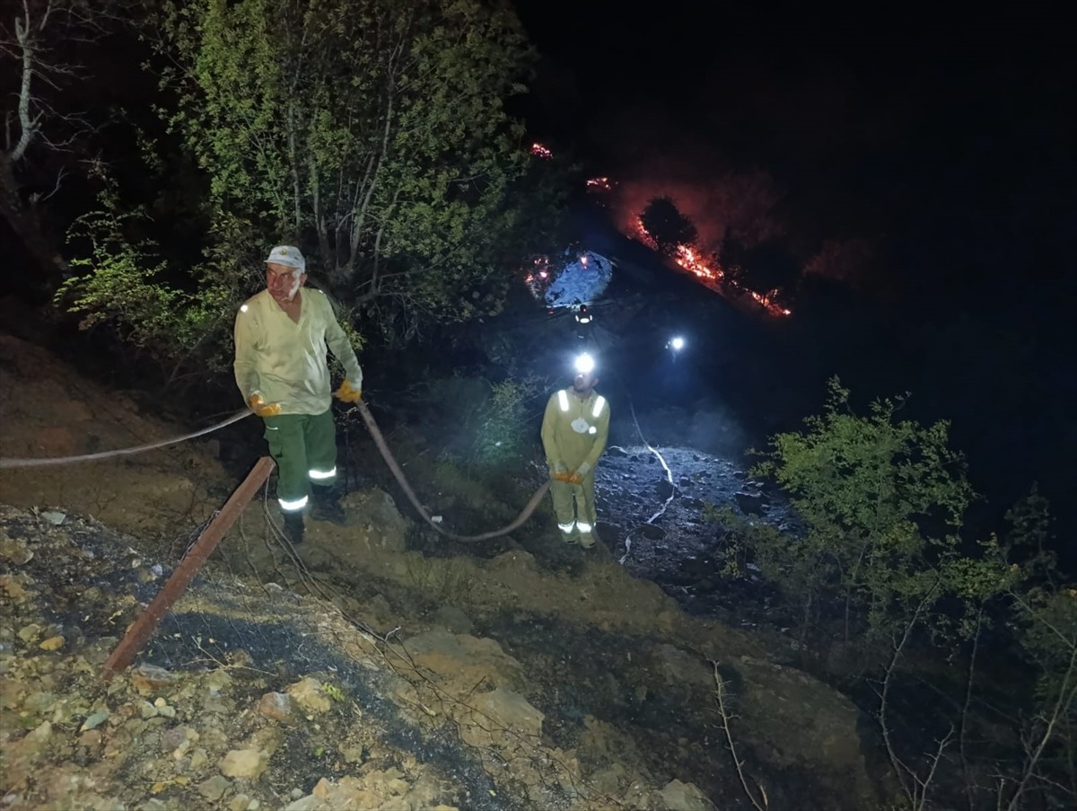  Elazığ'ın Sivrice ilçesinde çıkan örtü yangını söndürülmeye çalışılıyor.