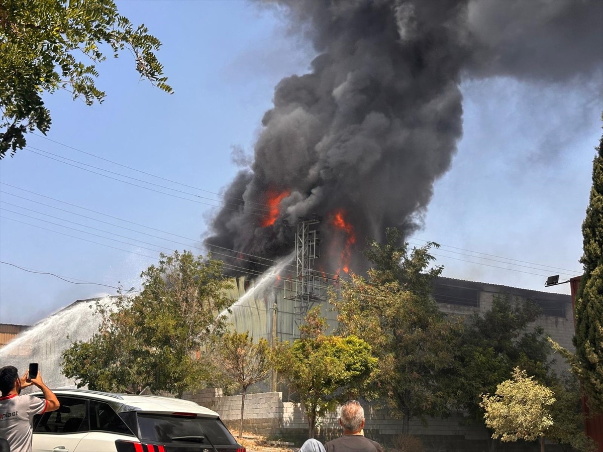 Gaziantep'in Oğuzeli ilçesinde halı fabrikasında çıkan yangına müdahale ediliyor.