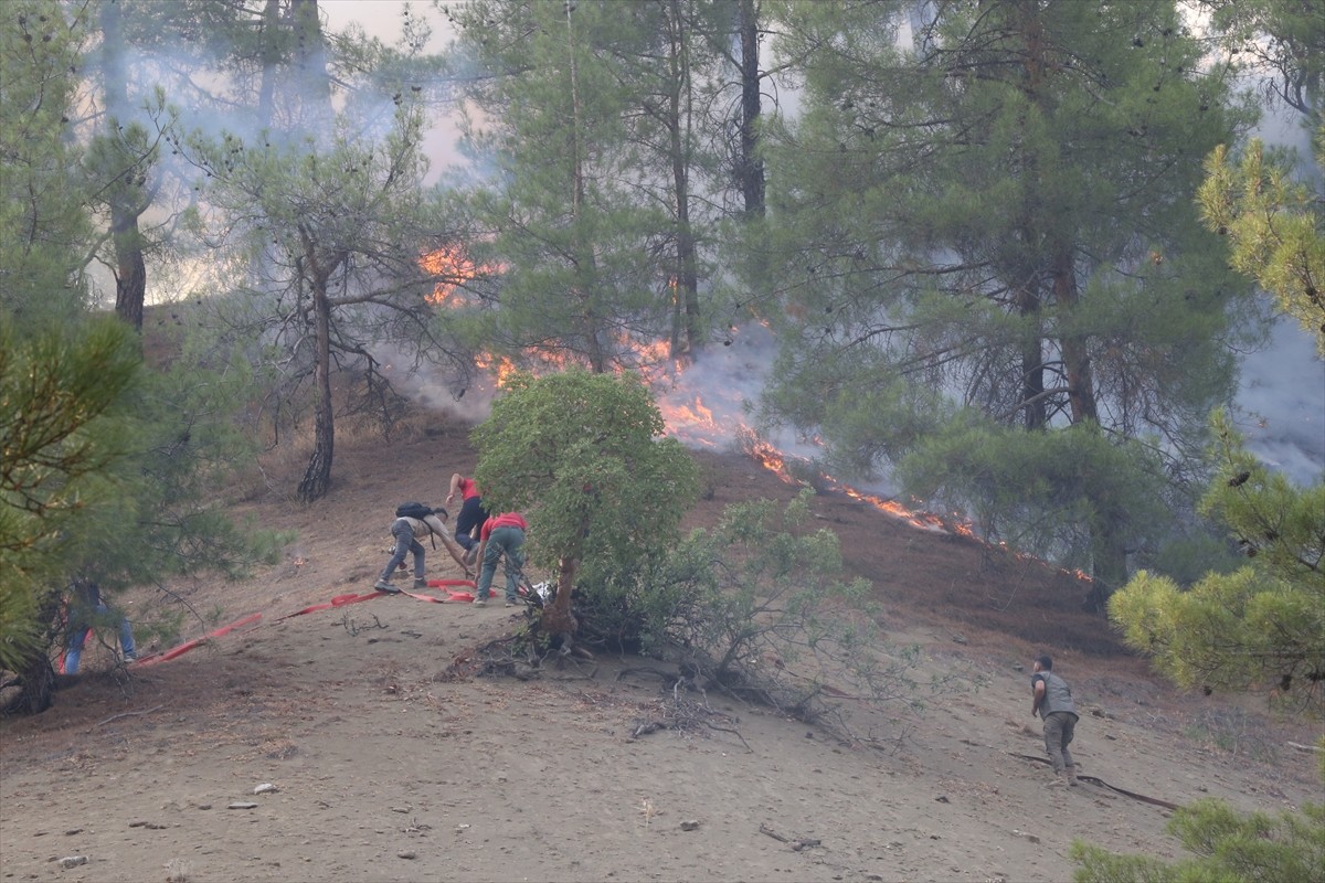 Kahramanmaraş'ın Onikişubat ilçesinde dün çıkan orman yangınına havadan ve karadan müdahale devam...