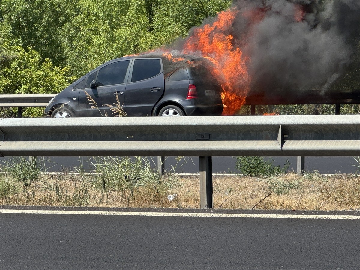 Anadolu Otoyolu'nun Sakarya kesiminde seyir halindeyken yangın çıkan araç kullanılamaz hale...