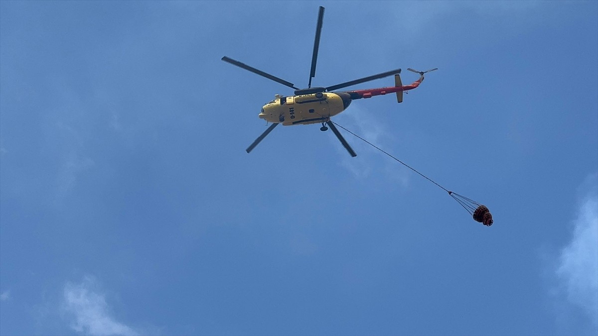 Bolu'nun Mengen ilçesinde ormanlık alanda çıkan yangını söndürmek için çalışma...