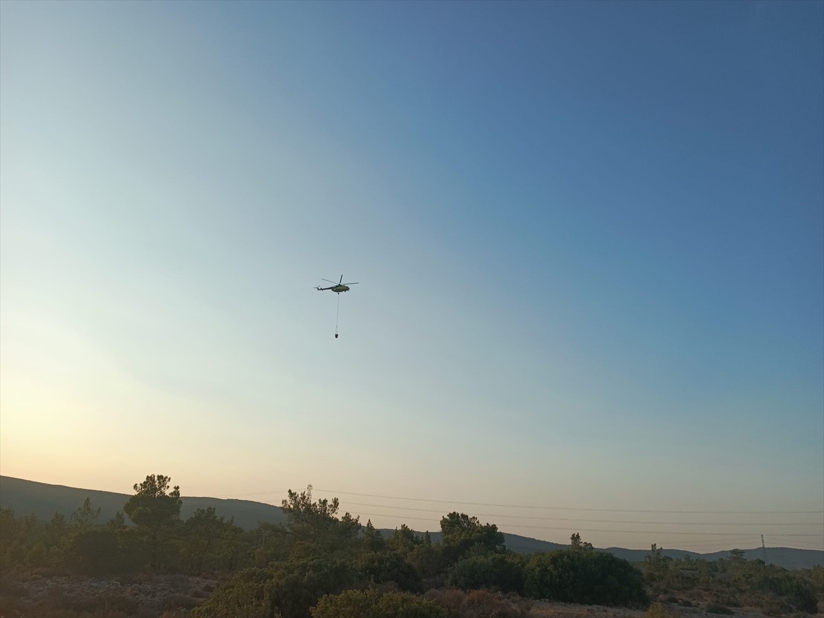 İzmir'in Urla ilçesinde tarım alanında başlayıp ormanlık alana sıçrayan yangına havadan ve karadan...