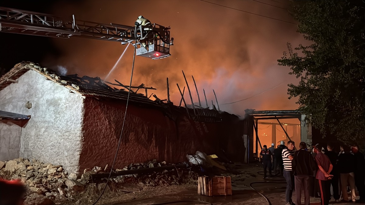 Kütahya'da bir köyde çıkan yangında, 2 ev 3 samanlık ve 2 ahır kullanılamaz hale geldi.
