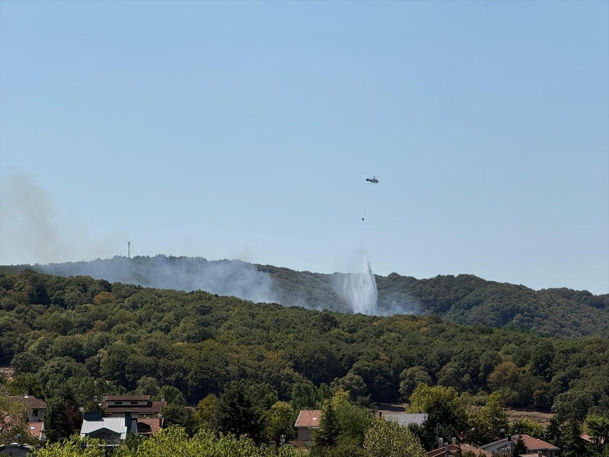 Sarıyer'de ormanlık alanda çıkan yangına havadan ve karadan müdahale ediliyor.