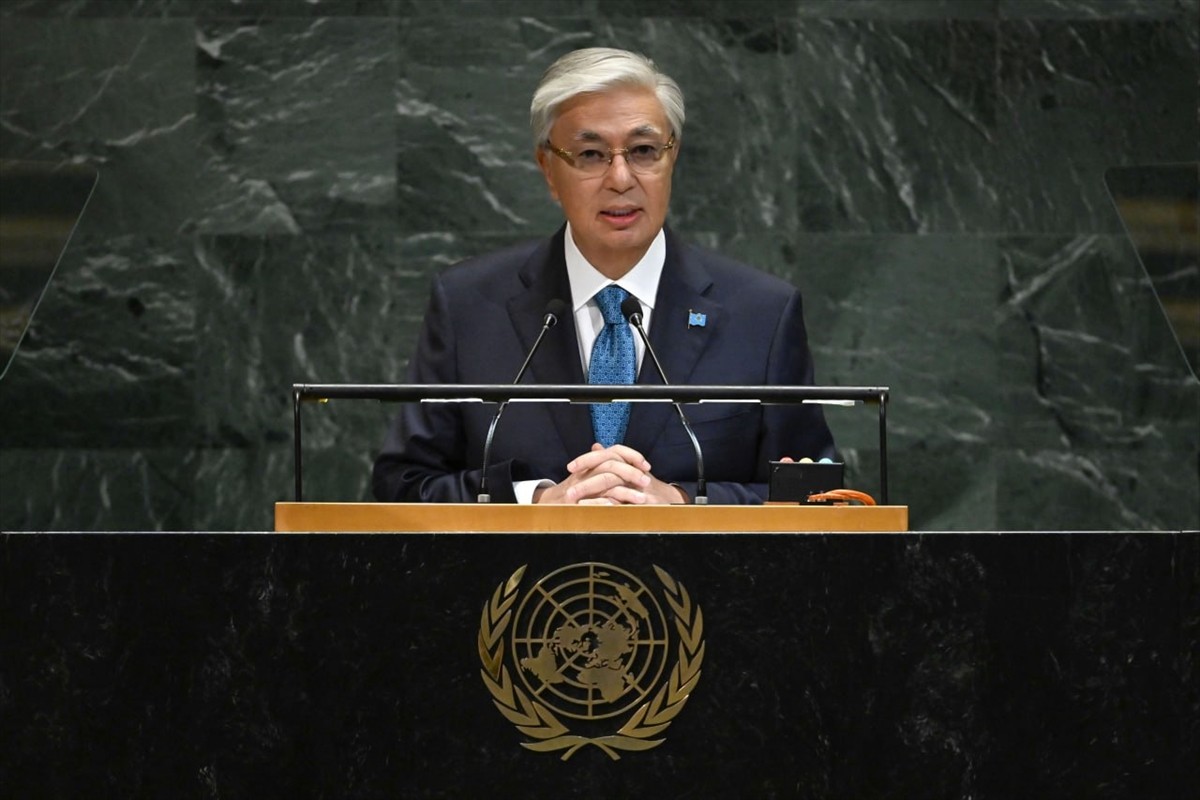 Kazakistan Cumhurbaşkanı Kasım Cömert Tokayev, ABD'nin New York kentinde Birleşmiş Milletler (BM)...