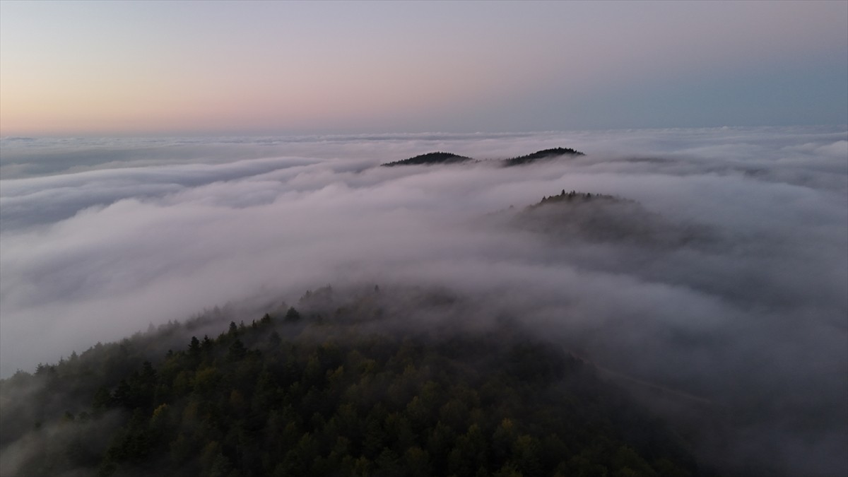 Samsun'un Alaçam ilçesinde 1000 rakımlı bölgede "sis denizi" oluştu. İlçeye bağlı Kızlan...